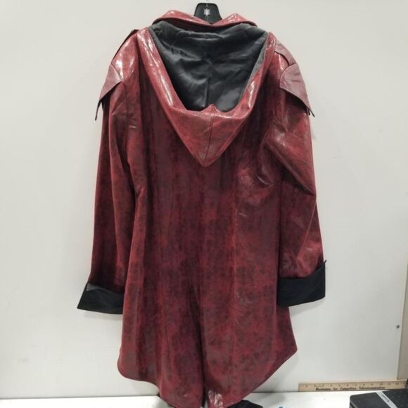 Crubelon Red Medieval Faux Leather Hooded Jacket Coat Men’s XL Goth - Picture 4 of 5